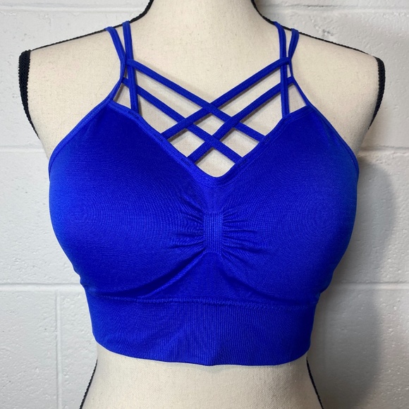 Itzon Strappy Blue Sports Bra Small/Medium - Picture 1 of 10
